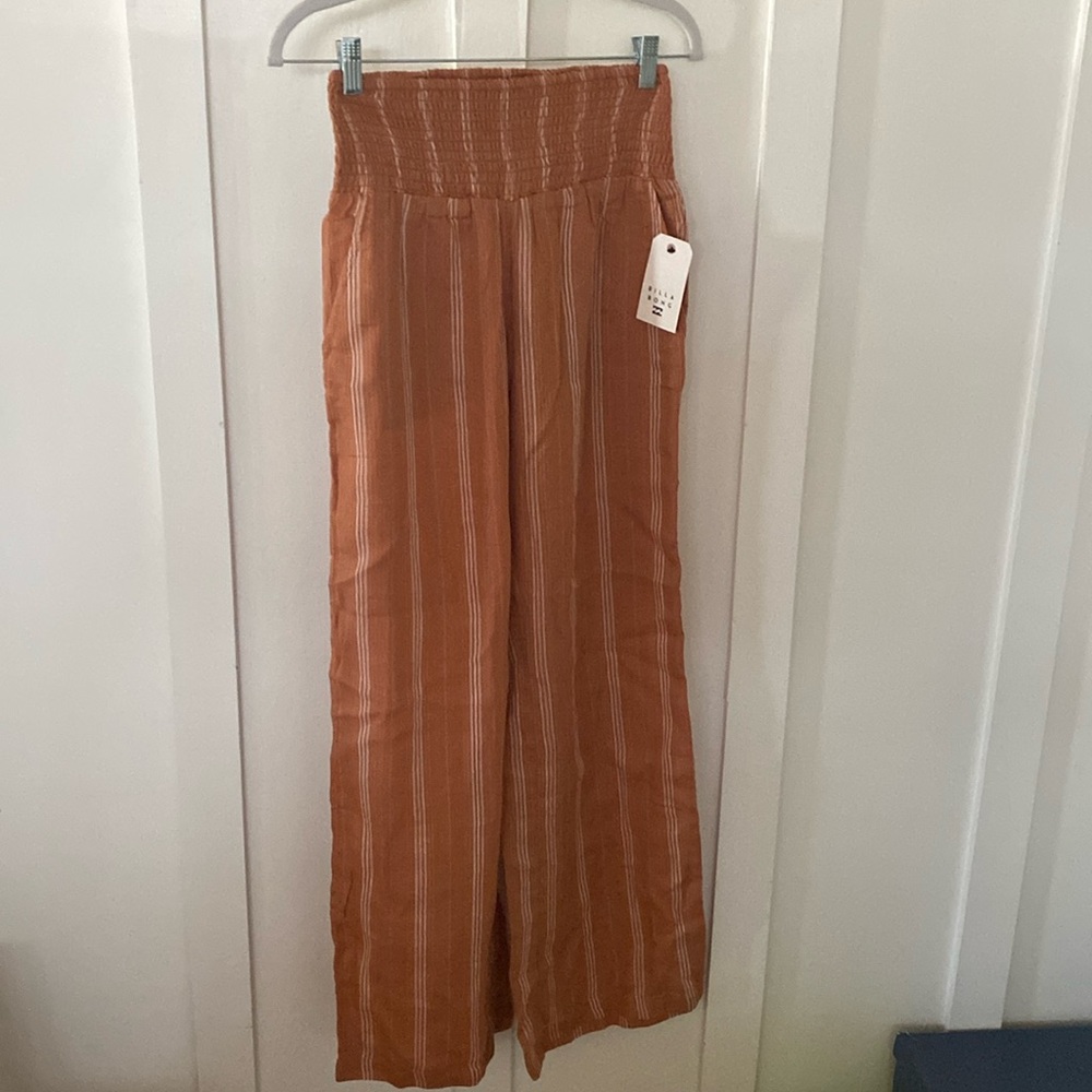 NWT Billabong light cotton wide pants.  Rust/brown and white striped.